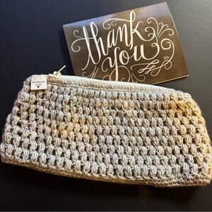 Handmade 5x11” Crochet Zipper Pouch - Cream Taupe